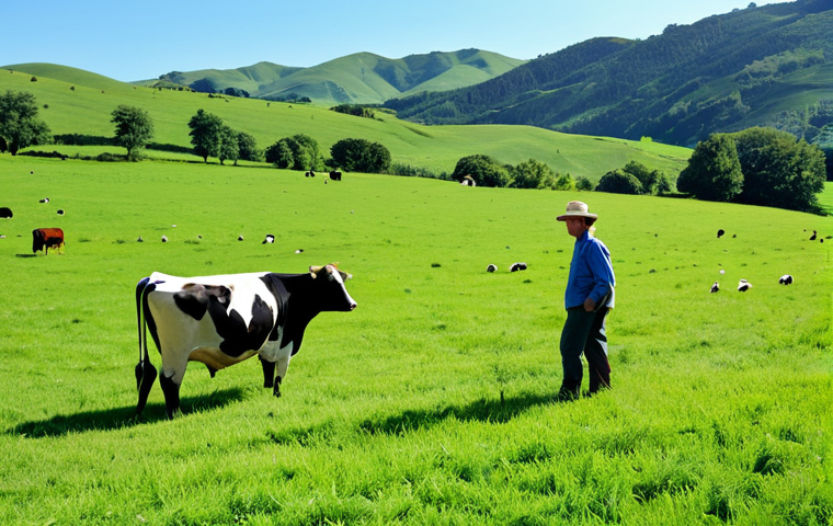 Sustainable Farming Practices**
"A farmer in appropriate attire, fully clothed, inspecting a lush pasture with diverse vegetation and healthy-looking cows grazing peacefully, regenerative agriculture practices visible in the background, rolling green hills, bright sunny day, sustainable farming, professional photography, safe for work, appropriate content, perfect anatomy, natural proportions, professional, modest, family-friendly."
**