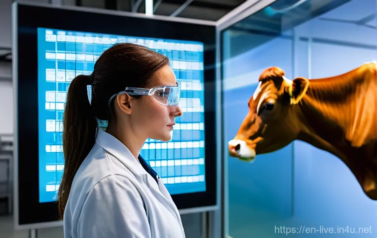 축산업 진로 선택 가이드 - **Prompt:** A skilled animal health technologist, wearing a clean, professional uniform including a ...