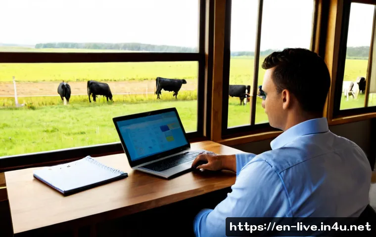 Home 12 축산업 성공적인 프리랜서 경로 - Photorealistic editorial lifestyle scene of an independent livestock consultant at a clean wooden de...